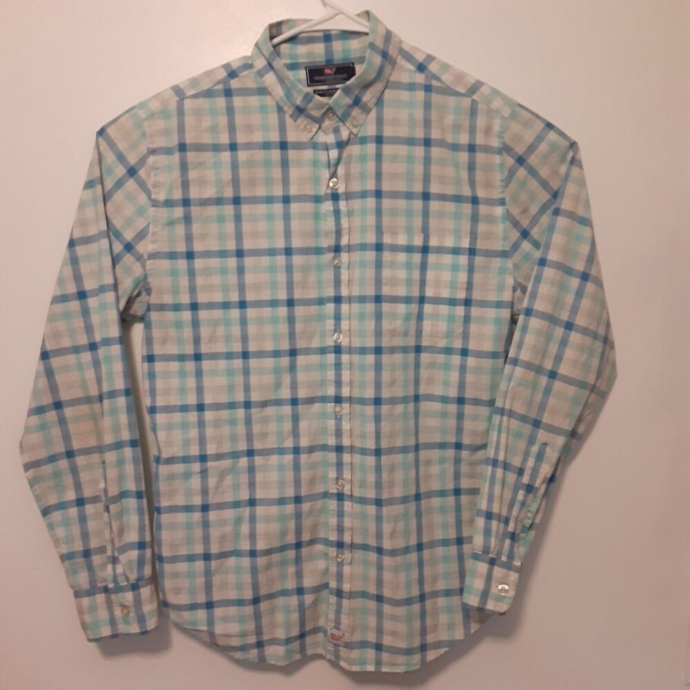 Vineyard Vines Slim Fit Murray Shirt Mens M Long Sleeve Blue Plaid Button Up